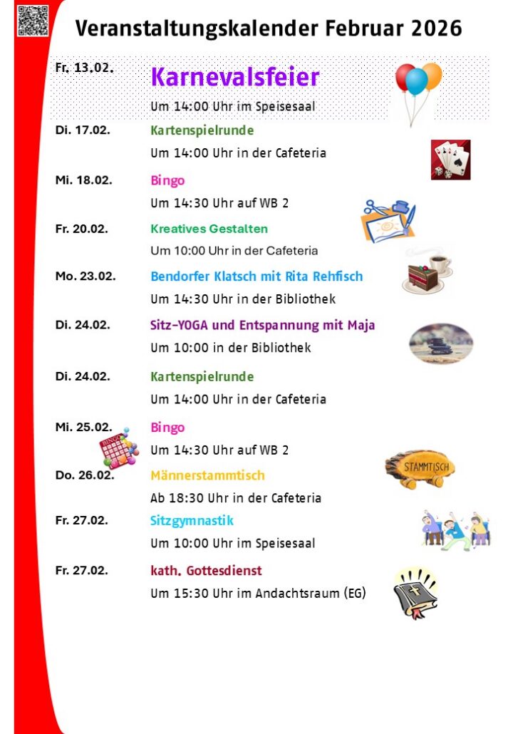 Eine Auflistung der im Januar stattfindenden Aktivitäten. Angegeben sind Datum, Uhrzeit und Veranstaltungsort.