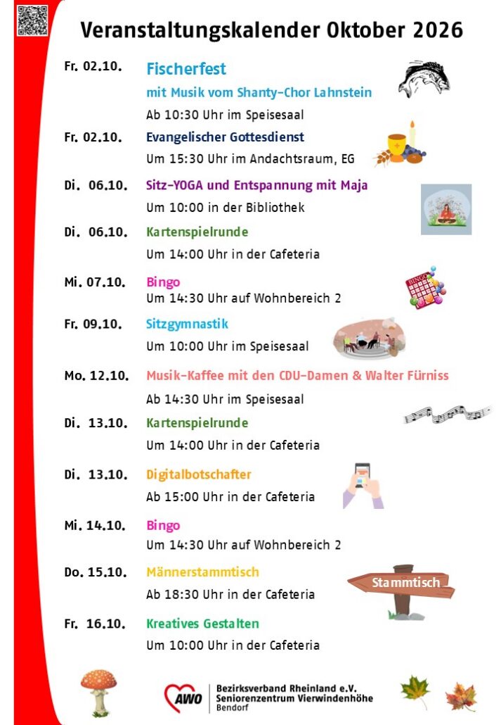Eine Auflistung des Veranstaltungskalender Oktober2026