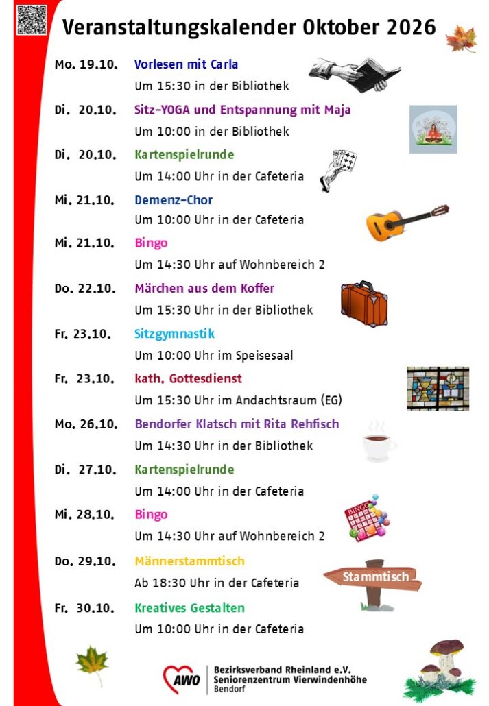 Eine Auflistung des Veranstaltungskalender Oktober2026
