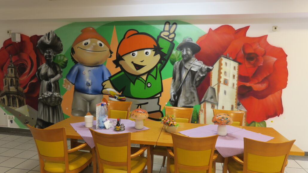 Graffiti mit Mainzelmännchen im Sepisesaal